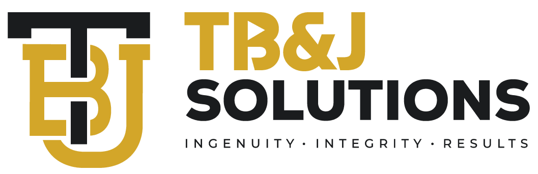 Logo with gold and black text reading 'TB&J Solutions'.