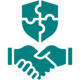 Blue handshake with puzzle shield